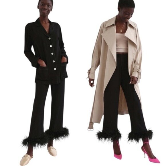 NWT Sleeper Party Pajama 2 pc. Set With Detachable Feathers Black Size M - Picture 16 of 16